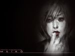  grey lips matsudo_aya meiko monochrome realistic red red_eyes short_hair spot_color vocaloid 