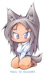  black_hair blue_eyes blush kneeling long_hair original shorts solo tail turtleneck ushi wolf_ears wolf_tail 