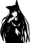  date_(artist) fox_ears hagoromo_kitsune hands licking long_hair monochrome nurarihyon_no_mago saliva school_uniform tail 