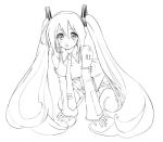  detached_sleeves hatsune_miku kneeling long_hair maruyama monochrome necktie solo thigh-highs thighhighs twintails very_long_hair vocaloid 