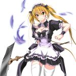  airi alternate_color apron bad_id blonde_hair blush bow breasts cleavage dress long_hair queen&#039;s_blade queen's_blade scythe solo sys.ao thigh-highs thighhighs twintails white_legwear wrist_cuffs zettai_ryouiki 