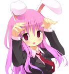  amaa_(chou_dennou_jidai) bad_id blazer bunny_ears hands lavender_hair long_hair necktie purple_eyes rabbit_ears reisen_udongein_inaba solo touhou violet_eyes 