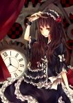  brown_eyes brown_hair clock gears gothic_lolita lolita_fashion long_hair marionette original smile solo yuzuki_karu 
