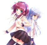  2girls angel_beats! blazer blush goto_p green_eyes headband long_hair multiple_girls na-ga nakamura_yuri school_uniform silver_hair smile tachibana_kanade tachibana_kanade thighhighs yellow_eyes yuri_(angel_beats!) yurippe zettai_ryouiki 