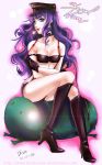  1girl ai-kun boots breasts bunny_shake cleavage diva_(pixiv) earrings hat jewelry legs long_hair macross macross_frontier purple_eyes sheryl_nome single_earring solo underboob violet_eyes whip 