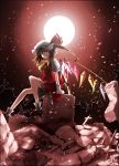  cross flandre_scarlet graveyard hat kazetto moon red_eyes short_hair side_ponytail sitting solo touhou wings 