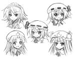  colonel_aki flandre_scarlet hat hong_meiling izayoi_sakuya long_hair monochrome patchouli_knowledge remilia_scarlet short_hair side_ponytail sketch touhou twin_braids 