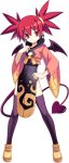  black_thighhighs cross_edge demon_tail demon_wings disgaea earrings etna flat_chest jewelry nippon_ichi official_art pointy_ears purple_thighhighs red_eyes red_hair redhead side_slit skull solo tail thigh-highs thighhighs transparent_background twintails wings 