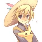 1girl artist_request blonde_hair hat pika_(pokemon) pikachu pokemon pokemon_(creature) pokemon_special reverse_trap smile yellow_(pokemon) 