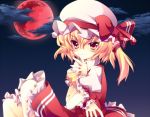  blonde_hair bow cloud clouds colored cresc-dol flandre_scarlet hat lucie moon night red_eyes red_moon side_ponytail solo touhou 