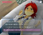  fake_screenshot frown grey_eyes necktie on_back pokemon redhead silver_(pokemon) translation_request 