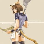  animal_ears animal_tail apron ass brown_eyes brown_hair cat_ears cat_tail final_fantasy final_fantasy_xi glasses long_hair looking_back mithra ponytail smoke thigh-highs 