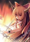  blonde_hair bow chain chains d2c fire hair_bow horns ibuki_suika long_hair looking_back orange_eyes orange_hair ribbon solo touhou wrist_cuffs 