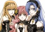  blonde_hair blue_hair crossdressing kouno_tooru lace long_hair nakajima_atsuko pink_hair princess_princess shihoudani_yuujirou trap yutaka_miko 