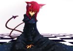  braid cat_ears cat_tail din_(artist) din_(flypaper) dress kaenbyou_rin multiple_tails red_eyes red_hair redhead ribbon short_hair solo tail touhou twin_braids twintails 