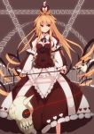  bad_id blonde_hair crown dress drill_hair fuurin_(omaemona) grin heart long_hair queen_of_hearts red_eyes skull smile staff 
