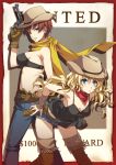  adamon bad_id blonde_hair blue_eyes boots brown_eyes brown_hair bustier camisole cowboy_hat cowgirl gloves gun hand_on_hip handgun hat holster leaning_forward lingerie looking_back multiple_girls original revolver scarf shorts thigh-highs thigh_boots thighhighs underwear wanted weapon western 
