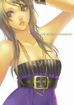  bad_id bare_shoulders belt brown_eyes brown_hair chisaki chisaki_(sorajik) dress jewelry lips necklace original solo striped 