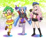  70s \m/ blue_hair doraemon fujiko_f_fujio_(style) gloves green_hair hat klan_klein macross macross_frontier meltrandi microphone midriff oldschool parody peaked_cap ranka_lee seikan_hikou sheryl_nome style_parody suspenders thigh-highs thighhighs ueyama_michirou zentradi 