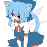  animal_ears blue_eyes blue_hair blush bow breasts cat_ears cat_tail cirno fang hair_bow kemonomimi_mode open_mouth solo suzugo@erorin tail touhou wings 