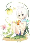  drinking feet flower leaf sakusaku school_uniform serafuku sitting skirt socks straw white_hair 