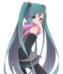  1girl aqua_eyes aqua_hair detached_sleeves hatsune_miku kinokosuke long_hair looking_back scarf solo twintails vocaloid 