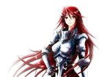  1girl armor fire_emblem fire_emblem:_kakusei gauntlets gloves long_hair red_eyes redhead smile solo cordelia_(fire_emblem) viceman white_background 