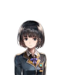  1girl another_eden another_eden_art_team black_hair blazer blue_eyes blunt_bangs bob_cut bow bowtie breasts closed_mouth collared_shirt empty_eyes jacket large_variant_set lowres medium_breasts mind_control official_art purple_bow purple_bowtie saki_(another_eden) school_uniform shirt short_hair simple_background solo tachi-e third-party_source transparent_background upper_body variant_set white_shirt 