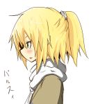  blonde_hair blush green_eyes kumo_(atm) long_hair mizuhashi_parsee open_mouth pointy_ears ponytail profile scarf simple_background touhou 