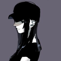 1girl blue_eyes closed_mouth commentary_request greyscale hat highres hisarakanoi looking_at_viewer medium_hair monochrome nico_robin one_piece profile shirt simple_background smile solo t-shirt 