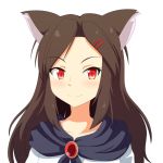  1girl animal_ears brown_hair cato_(monocatienus) imaizumi_kagerou long_hair red_eyes simple_background smile touhou white_background wolf_ears 