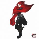  1girl boots cape case corset cross highres leti999 pantyhose red_eyes redhead ruby_rose rwby short_hair solo 