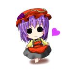  1girl aki_minoriko aki_minoriko_(cosplay) blouse blush_stickers chibi cosplay food fruit grapes heart ichimi long_hair nagae_iku purple_hair skirt skirt_lift smile solid_circle_eyes solo touhou 