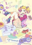  1girl absurdres blonde_hair blue_eyes board_game bottle bow calendar car cellphone controller engrish flower game_controller hair_bow highres letterman_jacket mechanical_pencil mikami_(mkm0v0) motor_vehicle original pastry pencil perfume_bottle phone ranguage rose short_twintails skirt socks solo twintails vehicle 
