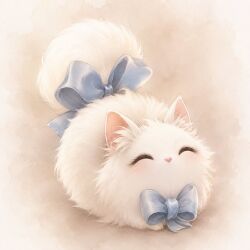  ^_^ animal animal_ears bow bowtie chibi chibi_only closed_eyes fluffy fox fox_ears kirsche_verstahl korsche non-web_source tail tail_bow tail_ornament white_hair 