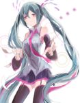  1girl aqua_hair detached_sleeves hatsune_miku kanadetsuki_shion long_hair necktie papers pointing smile solo thighhighs twintails violet_eyes vocaloid 