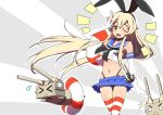  &gt;_&lt; 1girl anchor black_panties blonde_hair elbow_gloves gloves hair_ornament kantai_collection long_hair looking_at_viewer mushiboy navel panties personification rensouhou-chan shimakaze_(kantai_collection) skirt solo striped striped_legwear thighhighs underwear wink 