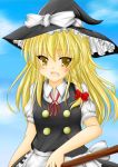  1girl blonde_hair bow braid broom hair_bow hat hat_bow kirisame_marisa side_braid solo t_(dyuhuhudyukusi) touhou witch_hat yellow_eyes 