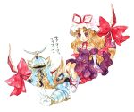  1girl blonde_hair bow final_fantasy gap hair_bow hat hat_bow long_hair mabiko ribbon_choker touhou traditional_media v violet_eyes watercolor_(medium) yakumo_yukari 