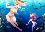  2girls bikini blonde_hair blue_eyes fish kanotuki long_hair marin multiple_girls ponytail redhead swimsuit umi_monogatari underwater urin_(umi_monogatari) 