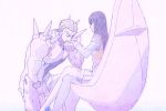  1boy 1girl chair colored_pencil_(medium) epaulettes gamagoori_ira gmgor graphite_(medium) hand_kiss kill_la_kill kiryuuin_satsuki kiss kneeling sitting spikes traditional_media 