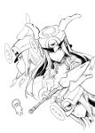  1girl blazblue monochrome sakula short_sword solo sword third_eye translation_request tsubaki_yayoi weapon winged_hat 