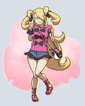  1girl bag blonde_hair breasts habatakuhituji hair_over_one_eye long_hair pokemon sana_(pokemon) shirona_(pokemon) shorts 