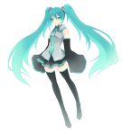  1girl aqua_eyes aqua_hair asc_(sfhiro) detached_sleeves hatsune_miku highres long_hair necktie simple_background skirt sleeves_past_wrists solo thighhighs twintails very_long_hair vocaloid white_background 