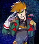  1boy blonde_hair c-hippu gloves green green_eyes kittan male salute solo tengen_toppa_gurren_lagann 