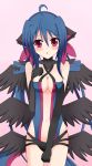  1girl ahoge black_gloves blue_hair blush breasts cleavage elbow_gloves gloves highres hydreigon long_hair open_mouth personification pokemon pokemon_(game) solo violet_eyes 