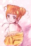  1girl amawa_kazuhiro bare_shoulders dokidoki!_precure double_bun highres off_shoulder orange_eyes orange_hair precure smile solo yotsuba_alice 