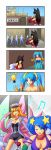  ahri animal_ears aqua_hair blonde_hair blush breasts cleavage comic fox_ears fox_tail gradient_hair hat highres league_of_legends long_hair multicolored_hair multiple_girls multiple_tails open_mouth silent_comic sona_buvelle tail tears whisker_markings xano yellow_eyes 