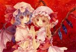 bat_wings blonde_hair blue_hair bow flandre_scarlet hands_together hat hat_bow mabiko red_eyes remilia_scarlet siblings sisters touhou traditional_media watercolor_(medium) wings wrist_cuffs 