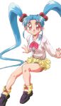  1girl blue_hair hair_bobbles long_hair masaki_sasami_jurai red_eyes ribbon skirt smile solo tenchi_muyou! twintails 